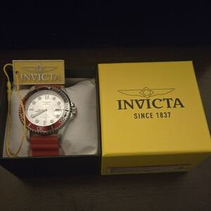 Invicta Pro Diver Red and Silver Men's Watch With Fire Red Nylon Band